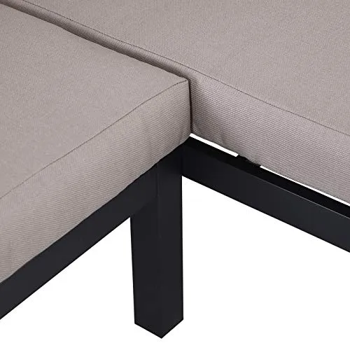 Outsunny Ensemble Salon de Jardin d'angle Design Contemporain 5 Places Coussins Marron Table Basse alu. Noir et Imitation Bois