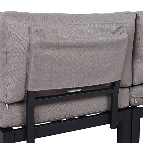 Outsunny Ensemble Salon de Jardin d'angle Design Contemporain 5 Places Coussins Marron Table Basse alu. Noir et Imitation Bois