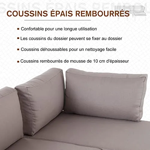 Outsunny Ensemble Salon de Jardin d'angle Design Contemporain 5 Places Coussins Marron Table Basse alu. Noir et Imitation Bois