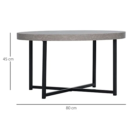 HOMCOM Table Basse Ronde Effet béton ciré en Bois et métal - Ø 80 x 45 cm - piètement croisé