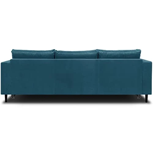 HOMIFAB Canapé 3 Places Convertibles en Velours Bleu Canard - Collection Viktor