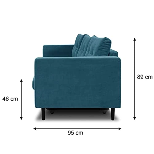 HOMIFAB Canapé 3 Places Convertibles en Velours Bleu Canard - Collection Viktor