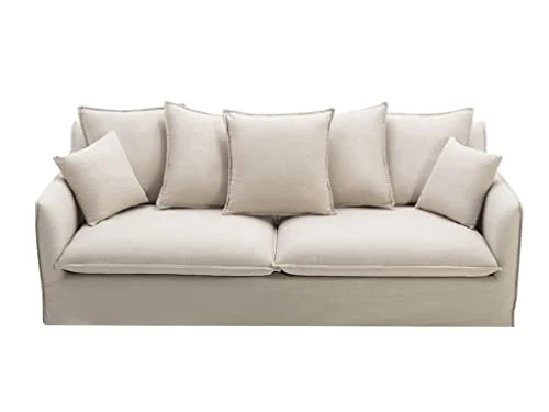 Canapé 3 Places en Tissu et Lin Beige SANKA