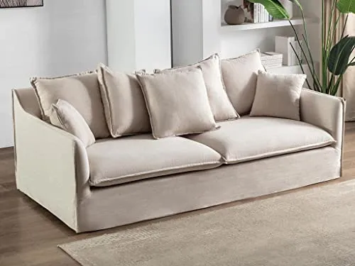 Canapé 3 Places en Tissu et Lin Beige SANKA