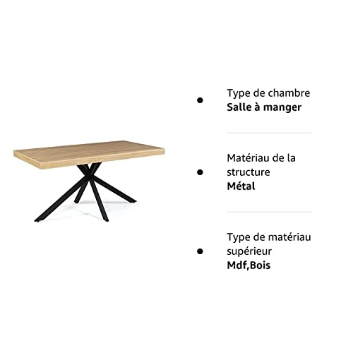 IDMarket Table à Manger Alix 6-8 Personnes Pied araignée Bois et Noir 160 cm