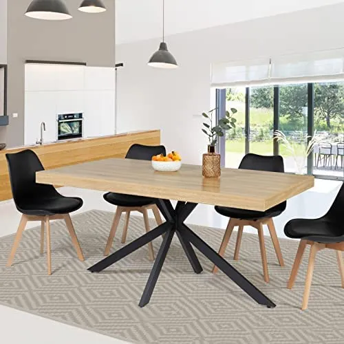 IDMarket Table à Manger Alix 6-8 Personnes Pied araignée Bois et Noir 160 cm