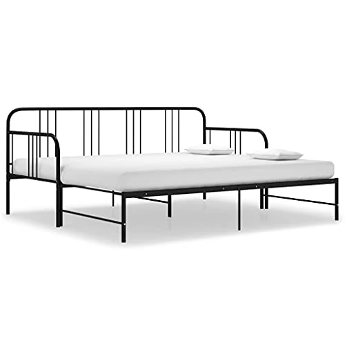 vidaXL Cadre de Canapé-lit Extensible Cadre de Lit Simple Adulte Cadre à Lattes Sommier à Lattes Chambre Salon Intérieur Noir Métal 90x200 cm
