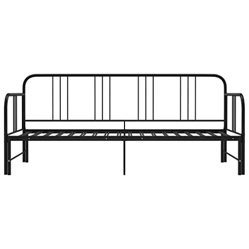 vidaXL Cadre de Canapé-lit Extensible Cadre de Lit Simple Adulte Cadre à Lattes Sommier à Lattes Chambre Salon Intérieur Noir Métal 90x200 cm