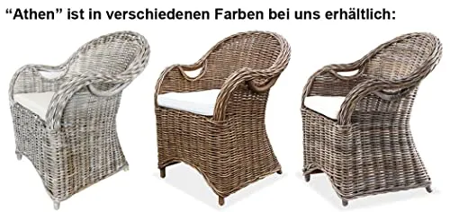 KMH Joli fauteuil en osier Athènes (blanc) avec structure en bambou robuste – Avec coussin d'assise