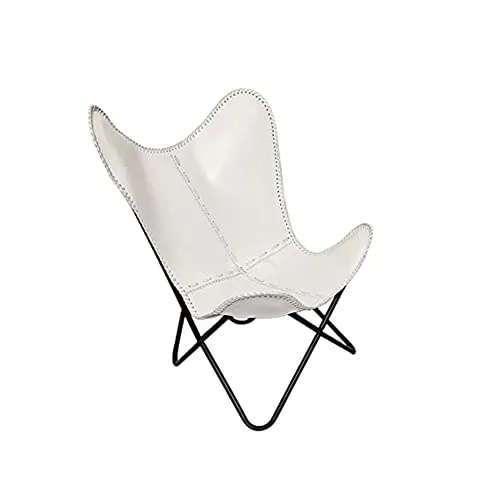 RAQI CRAFTS Chaise vintage en cuir de qualité supérieure fabriquée à la main avec cadre pliable - Chaise de salon rétro - Housse remplaçable - Blanc