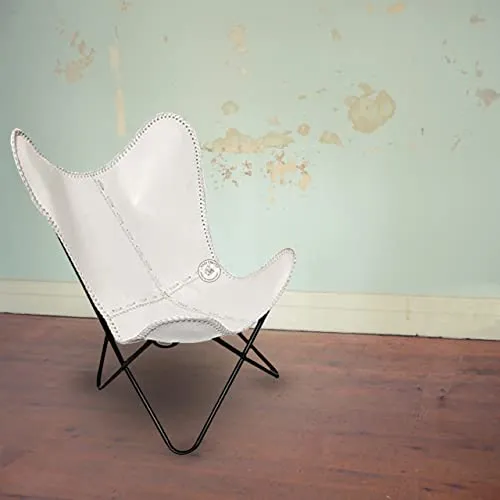 RAQI CRAFTS Chaise vintage en cuir de qualité supérieure fabriquée à la main avec cadre pliable - Chaise de salon rétro - Housse remplaçable - Blanc