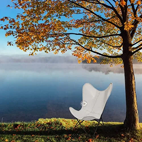 RAQI CRAFTS Chaise vintage en cuir de qualité supérieure fabriquée à la main avec cadre pliable - Chaise de salon rétro - Housse remplaçable - Blanc