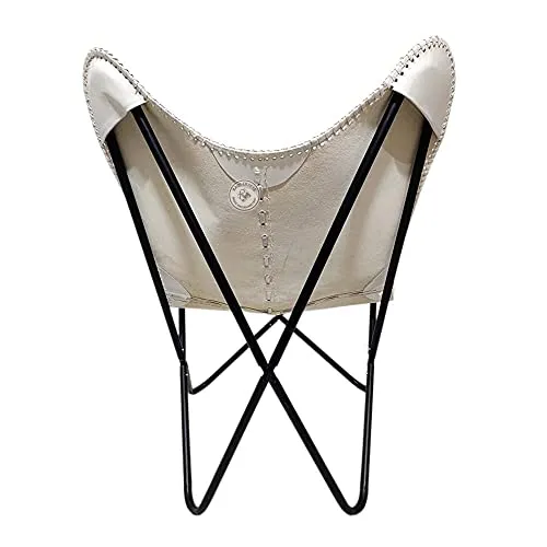 RAQI CRAFTS Chaise vintage en cuir de qualité supérieure fabriquée à la main avec cadre pliable - Chaise de salon rétro - Housse remplaçable - Blanc
