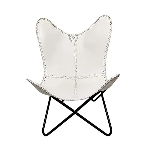 RAQI CRAFTS Chaise vintage en cuir de qualité supérieure fabriquée à la main avec cadre pliable - Chaise de salon rétro - Housse remplaçable - Blanc