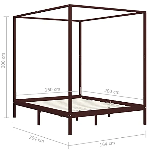 vidaXL Pin Massif Cadre de Lit à Baldaquin Lit Double Lit Adulte Lit Coffre Sommier à Lattes Chambre à Coucher Maison Intérieur Marron Foncé 160x200 cm