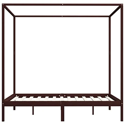 vidaXL Pin Massif Cadre de Lit à Baldaquin Lit Double Lit Adulte Lit Coffre Sommier à Lattes Chambre à Coucher Maison Intérieur Marron Foncé 160x200 cm