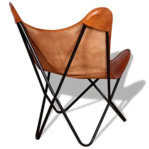 vidaXL Chaise Papillon Cuir Véritable Marron Fauteuil Salon Chambre Maison