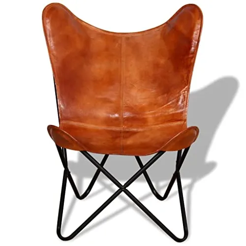 vidaXL Chaise Papillon Cuir Véritable Marron Fauteuil Salon Chambre Maison