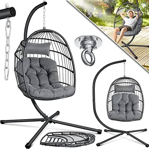 KESSER® Fauteuil Suspendu Effet Jungle avec Structure en Acier | Panier Suspendu avec Grand Coussin + Fixation pour Plafond | Balançoire Suspendue | pour intérieur et extérieur