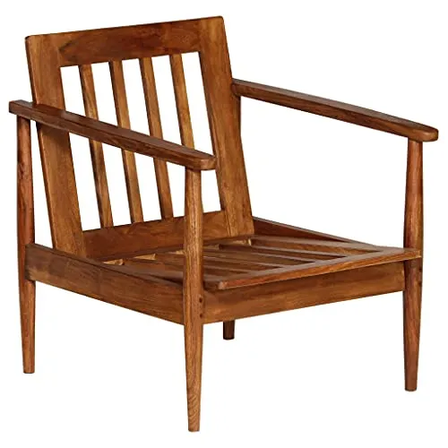 vidaXL Fauteuil Cuir Véritable avec Bois d'Acacia Marron Salle de Séjour Salon