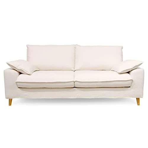 Oviala Canapé Convertible Tissu Bouclette 3 Places Blanc