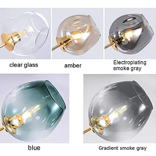 CCSUN 180cm Boule En Verre Ramification Lustre,E27 Spoutnik Lustre Hauteur Réglable,Créatif 8 Lumières Moderne Globe Suspension Luminaire,Verre Soufflé Métal Luminaire Transparent Noir 8-lumières
