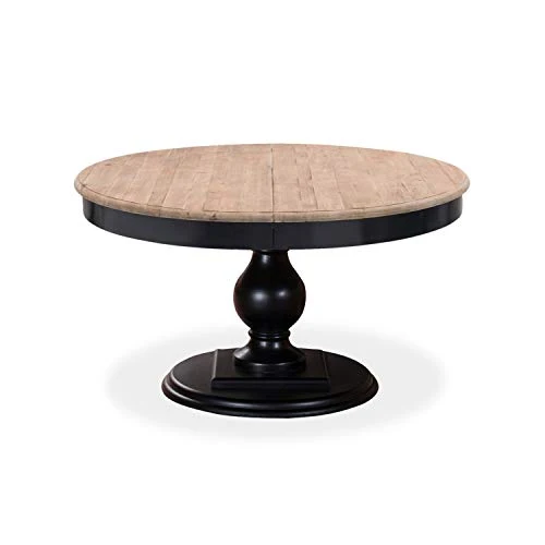 INTENSE DECO Table Ronde Extensible en Bois Massif Héloïse Bois Naturel et Pied Noir