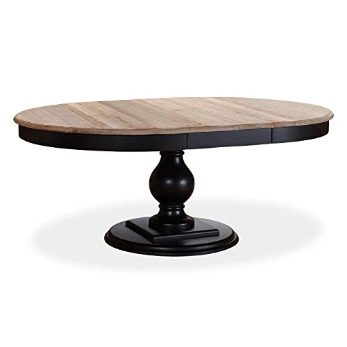 INTENSE DECO Table Ronde Extensible en Bois Massif Héloïse Bois Naturel et Pied Noir