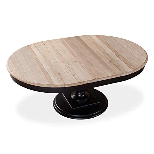INTENSE DECO Table Ronde Extensible en Bois Massif Héloïse Bois Naturel et Pied Noir