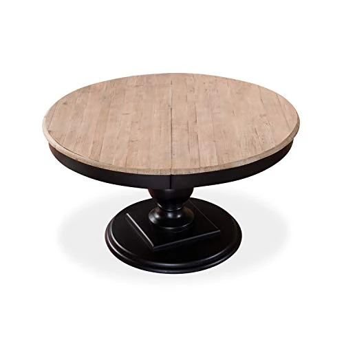 INTENSE DECO Table Ronde Extensible en Bois Massif Héloïse Bois Naturel et Pied Noir