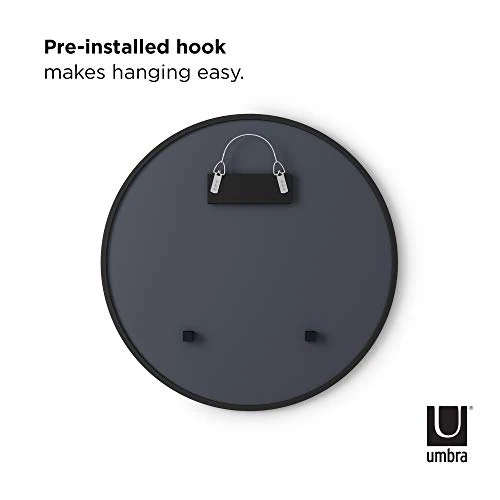Umbra Hub Miroir Mural Rond Avec Cadre En Caoutchouc Pour Salon, Salle De Bain, Chambre, Entrée et Bien Plus Encore, Noir, 61cm 1008243-040