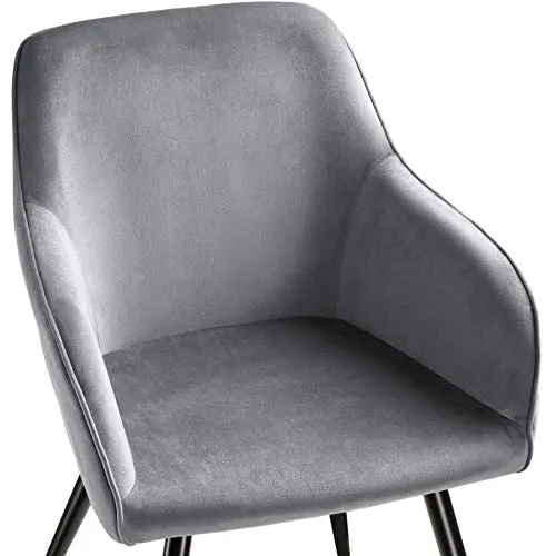 TecTake 800866 Lot de 4 Chaises de Salle à Manger Effet Velours Scandinave Pieds en Acier Noirs Élégant avec Accoudoirs – Diverses Couleurs (Gris)
