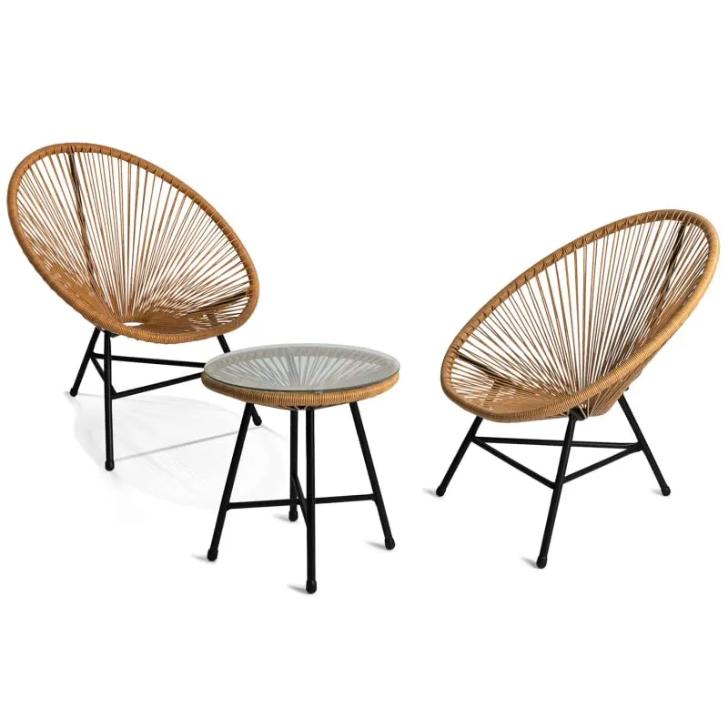 IDMarket - Salon de Jardin Izmir Table et 2 fauteuils Oeuf Cordage Effet rotin