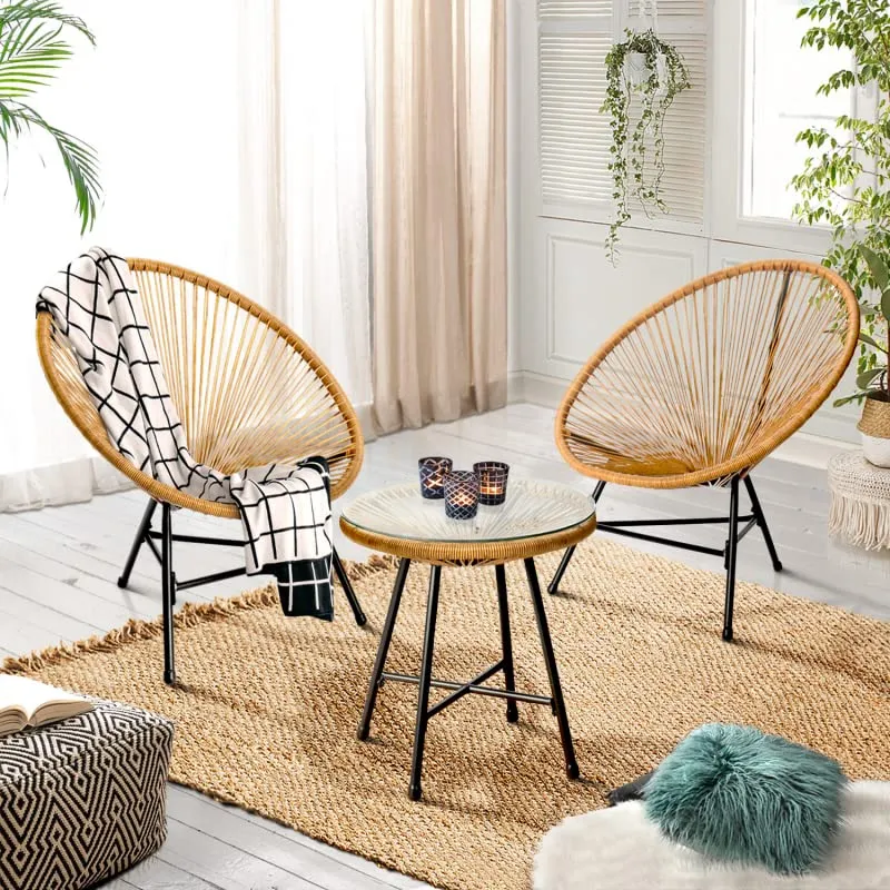 IDMarket - Salon de Jardin Izmir Table et 2 fauteuils Oeuf Cordage Effet rotin