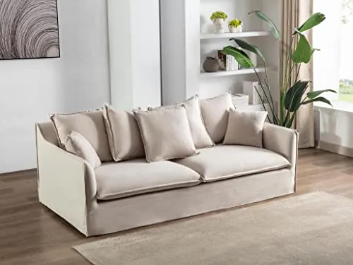 Canapé 3 Places en Tissu et Lin Beige SANKA