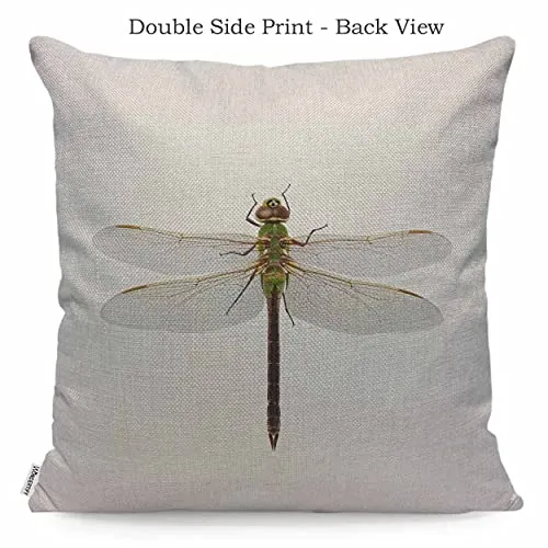 WONDERTIFY Housse de coussin décorative en forme de libellule - Vert - 45 x 45 cm