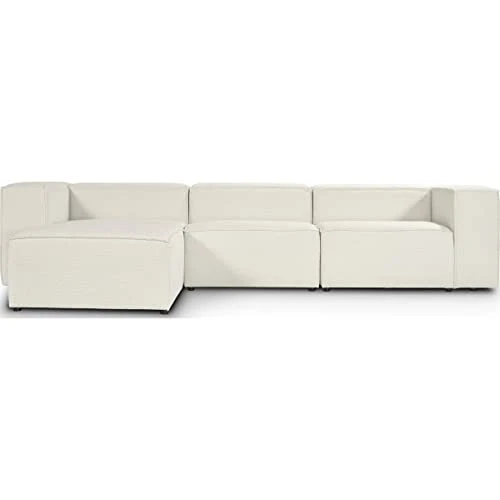HOMIFAB Canapé d'angle modulable 5 Places en Tissu bouclé écru - Roma - Fabriqué en France