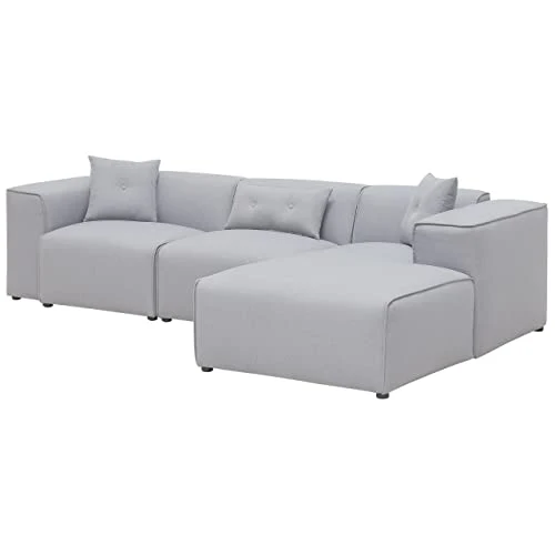 Beliani - Canapé d'angle 3 Places - Dolva - Tissu, Gris Clair