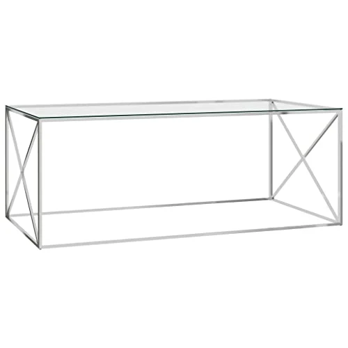 vidaXL Table Basse Table d'Appoint Table de Canapé Meuble de Salon Salle de Séjour Maison Intérieur Argenté 120x60x45 cm Acier Inoxydable et Verre