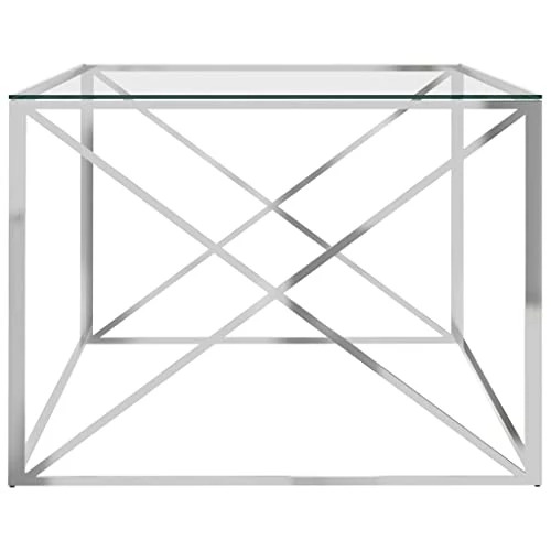vidaXL Table Basse Table d'Appoint Table de Canapé Meuble de Salon Salle de Séjour Maison Intérieur Argenté 120x60x45 cm Acier Inoxydable et Verre