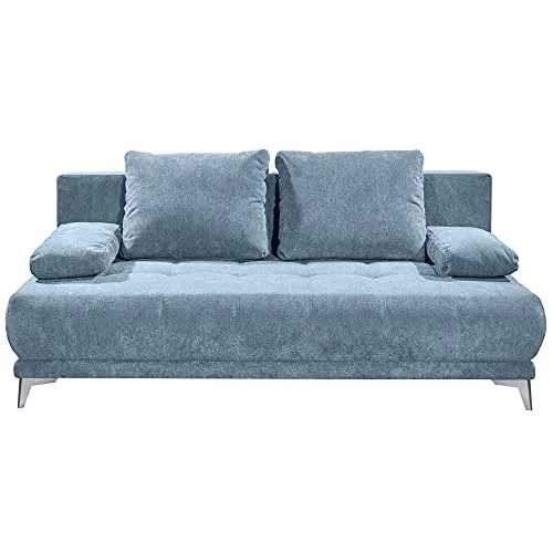 Stella Trading Jenny Lux.3DL Canapé-lit Longue en microvelours et Uran 05 Bleu Jean 203 x 86 x 101 cm
