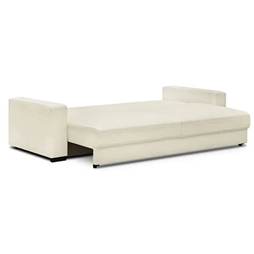 HOMIFAB Canapé Convertible 3 Places en Tissu Bouclette écru avec Coffre de Rangement - Robin