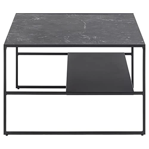 Marque Amazon - Movian Table basse avec étagère, plateau effet marbre, base en métal noir, 70 x 70 x 45 cm