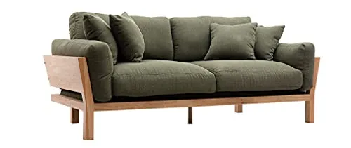 Miliboo Canapé scandinave déhoussable 3 Places en Tissu Kaki et Bois Clair KYO