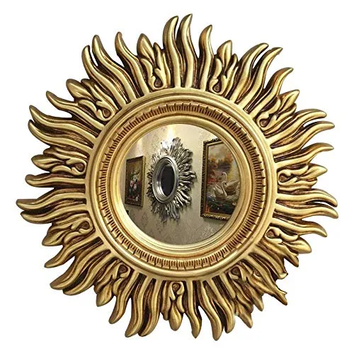 FLYTYSD Mur Soleil Décor De Rayon De Soleil Miroir Belle Belle Cadeau Painted Sculpté Ronde Sun Brown-Main Décorations pour Salon Chambre Hall D'entrée,d'or