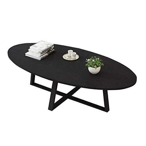 HAOXIANG Table Basse Nordique en Bois Massif, Petit Appartement Ovale Canapé Table D'appoint Maison Salon Chambre Balcon Table De Négociation, Longueur 39.4",Noir