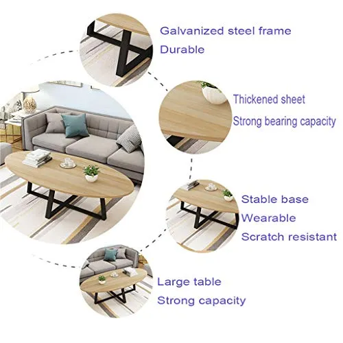 HAOXIANG Table Basse Nordique en Bois Massif, Petit Appartement Ovale Canapé Table D'appoint Maison Salon Chambre Balcon Table De Négociation, Longueur 39.4",Noir