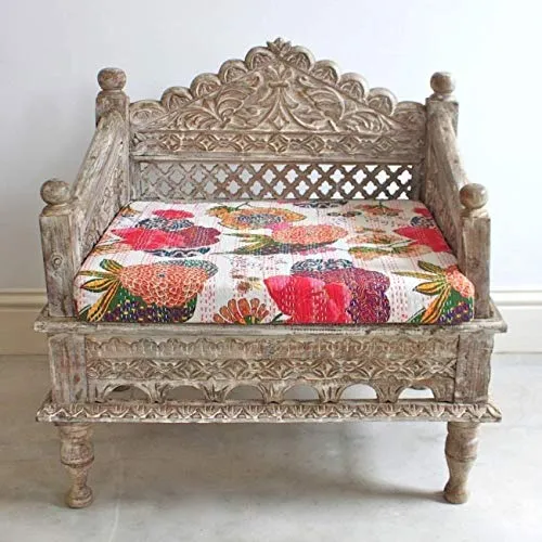 A.S Industries Chaise de jardin indienne sculptée à la main Blanc délavé 60 cm