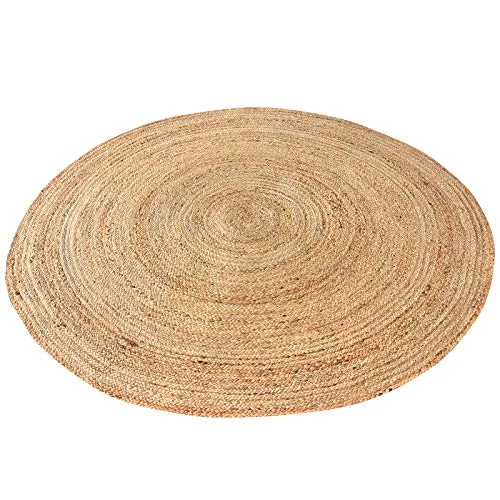LaLe Living Tapis rond naturel YUVA en toile de jute, rond de 150 cm de diamètre, pour salle à manger, salon, chambre d'enfant, bureau