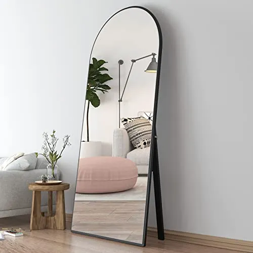 CASSILANDO Miroir de sol avec support - 150 x 50 cm - Miroir de sol arrondi - Grand miroir mural dans la chambre à coucher, le dressing (noir)